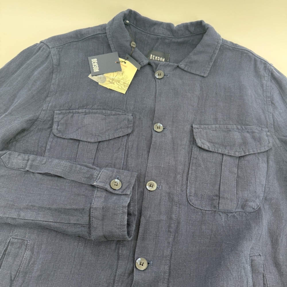 Benson Mens Navy Blue 100% Linen Button Up Shirt Jacket SJKT02 Size M NEW